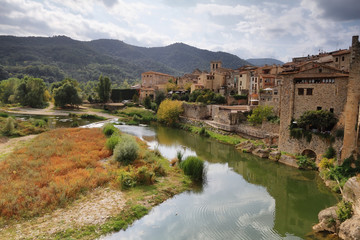 Fototapeta na wymiar Besalu medieval village landscape