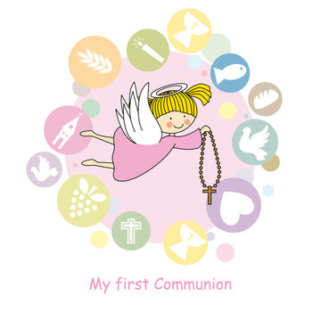 first communion card. Angel