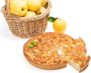 a pieces of apple cake with apples