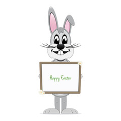 happy easter bunny hold sign board isolated