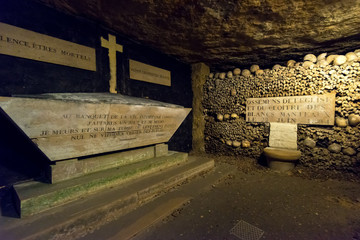 Les Catacombes de Paris, France. Catacombs are underground landmark of Paris.