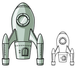 spaceship in color and in black and white