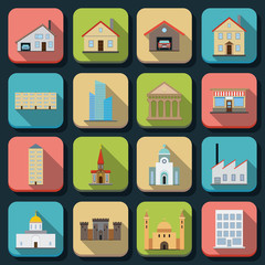 Buildings flat vector icons