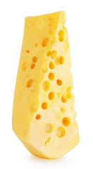 Triangular piece of cheese with holes