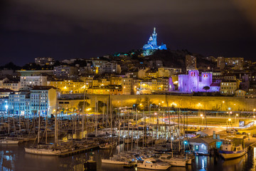 Notre-Dame de la Garde over the Old Port in Marseille