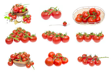 Branch of tomatoes isolated on white background