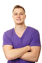 Portrait of young man at violet shirt