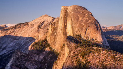 sunset on half dome in Yosemite national park, California. viewed from glacier point