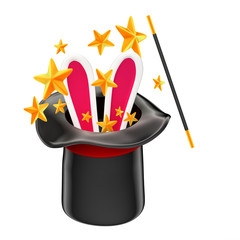 Rabbit in a magician hat. Isolated