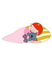 Girl Sleeping With Cat On Golden Pillow