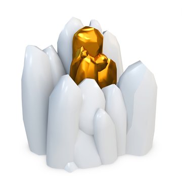 3d gold nugget trapped between rocks