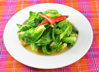 Fried kale and vegetables in oyster sauce