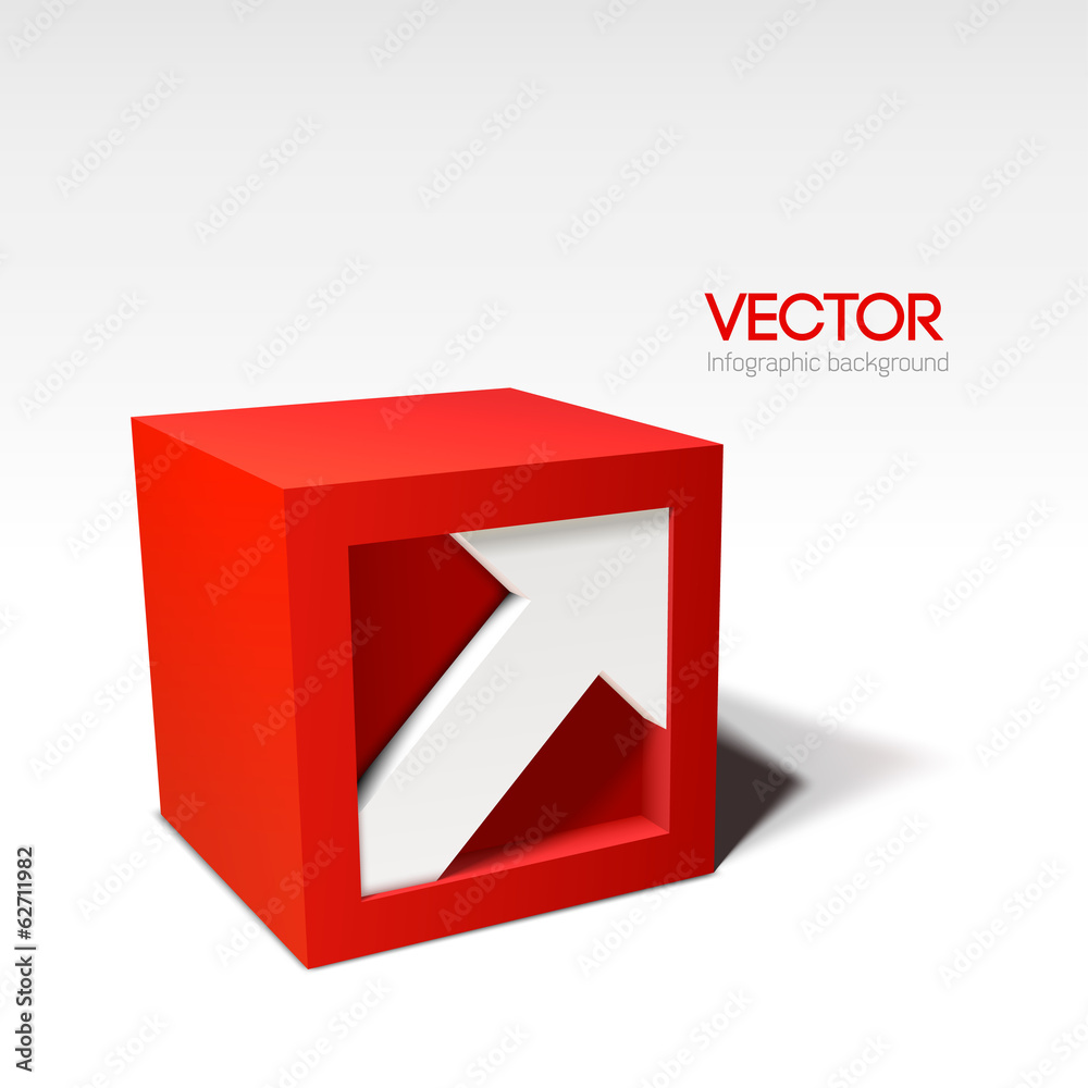 Poster infographic vector red 3d cube with arrow