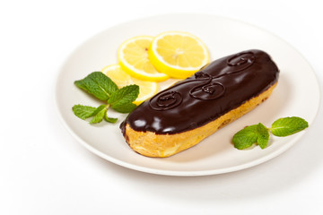Homemade eclair with cream