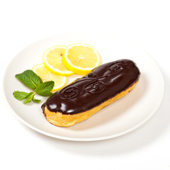 Homemade eclair with cream