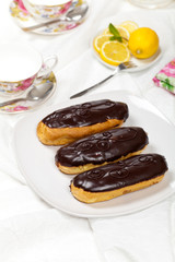 Homemade eclairs with cream