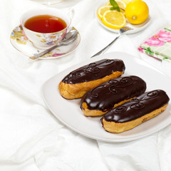 Delicious homemade eclairs with a chocolate ganache