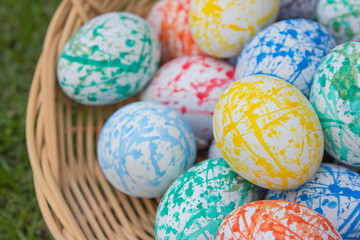 Colorful Easter eggs in a basket