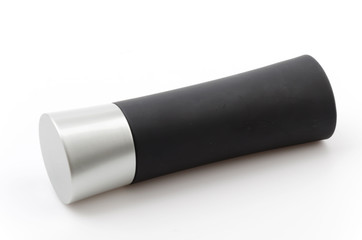 Black bottle perfume isolated white background