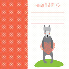 romantic greeting card with cute dog and