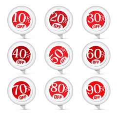 Red Vector Discount Stickers, Labels Illustration Set