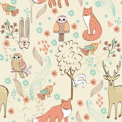 vector cute children seamless pattern with animals