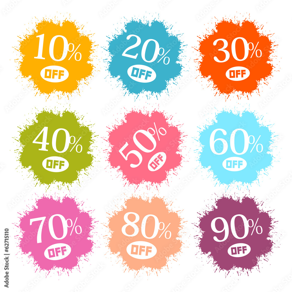 Poster Colorful Discount Labels, Stains, Splashes