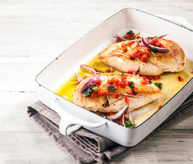 Healthy roasted or barbecued chicken breasts