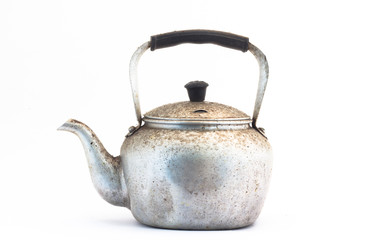 Small classic kettle for camping isolated on white background