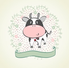 Cute babies hand draw card  with cow
