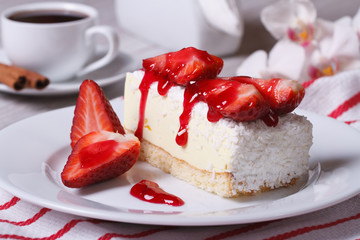 delicate strawberry cheesecake and coffee
