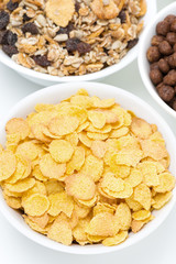 cornflakes and breakfast cereals, top view