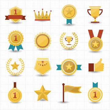 Trophy and prize icons with white background