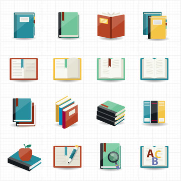 Books icons and library icons with white background