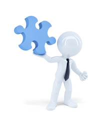 Businessman holding puzzle piece. Business concept. isolated