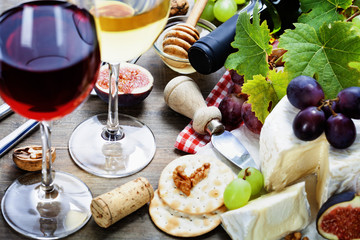 Wine, grape and cheese