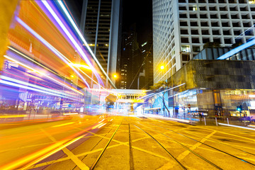 ight trails on the street in Hong kong