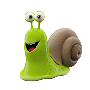 3d funny character, happy cartoon snail