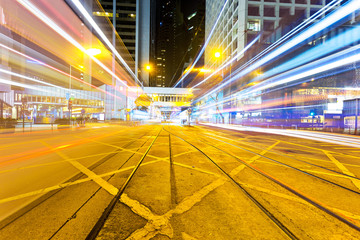 ight trails on the street in Hong kong