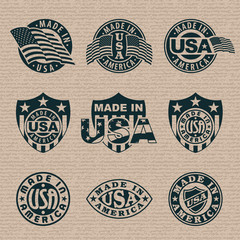 Made in America (USA) - set of stamps, labels.