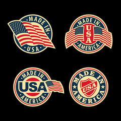 Made in America (USA) - set of badges and labels.