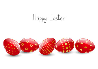 Red Easter eggs on white background