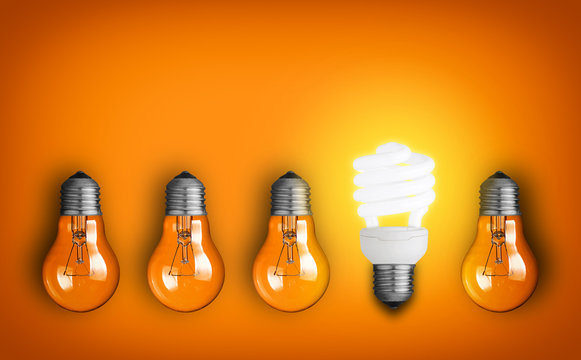 Idea concept with row of light bulbs