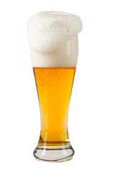 Half litre glass of beer on white background