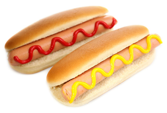 Tasty hot dogs isolated on white