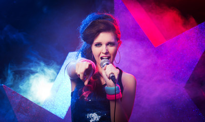 Young rock star performing
