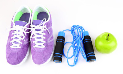 Sneakers and sport equipment. Conceptual photo of fitness
