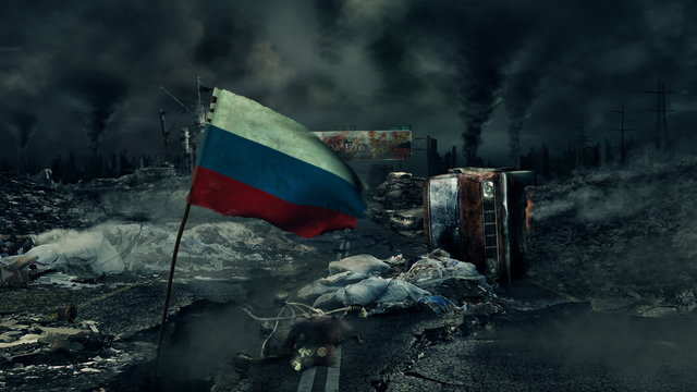 Post apocalyptic scene - Russian flag