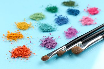 Rainbow crushed eyeshadow and professional make-up brush