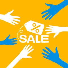 hands reach for a sale